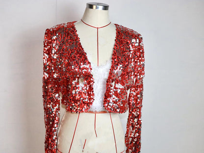 Veste De Costume Courte À Paillettes All-match Pour Femme