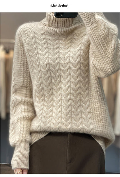 Half-high Collar Inner Match Loose Twist Cashmere Knitted Top