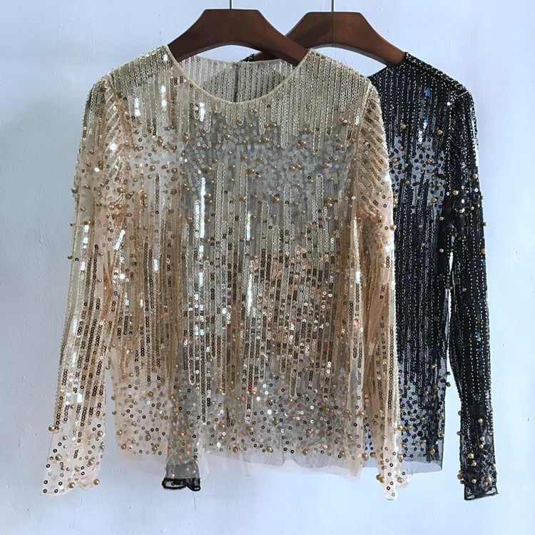 Chemise à bascule à la mode, haut à paillettes pour femmes