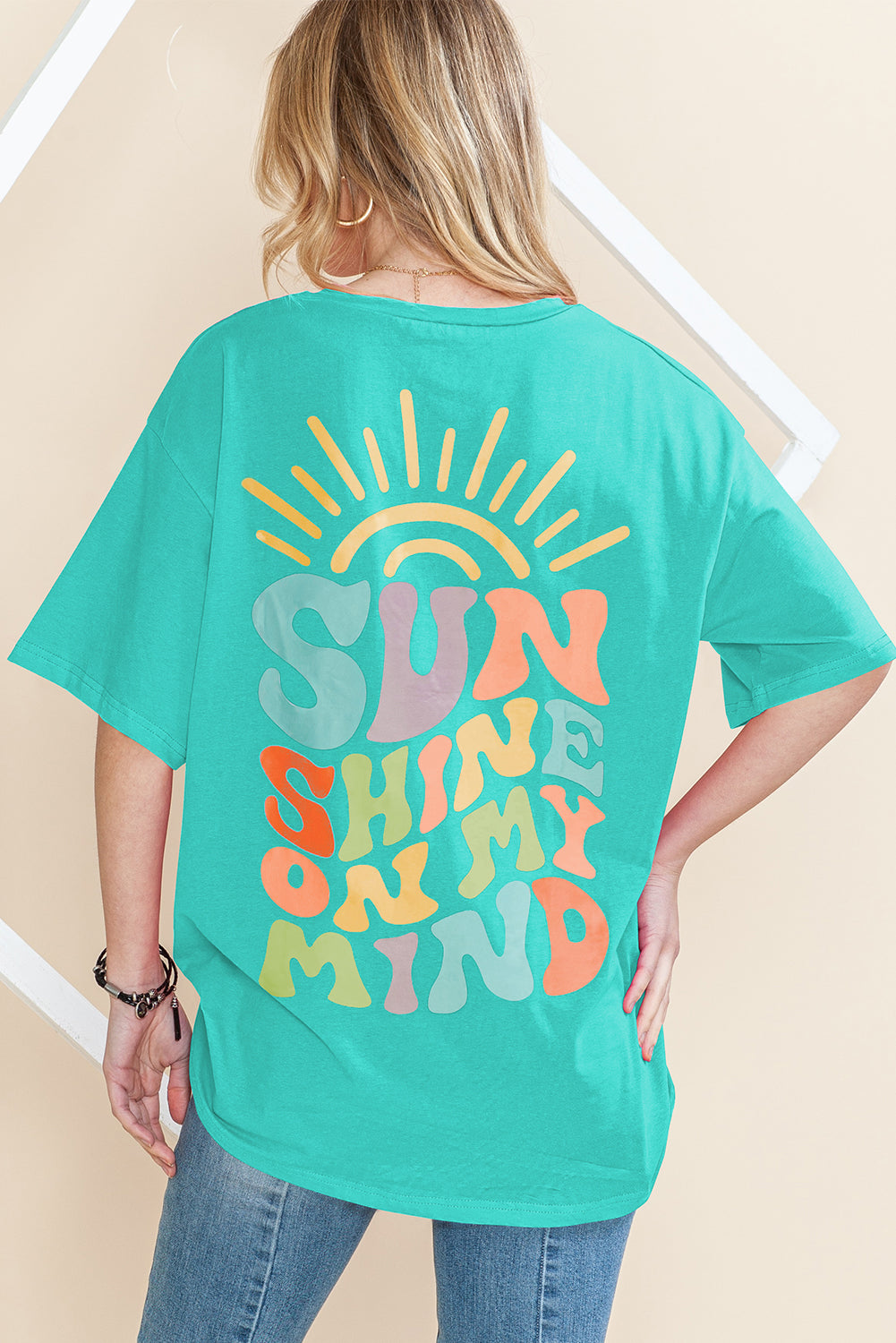 Mintgrünes SUNSHINE ON MY MIND T-Shirt mit Buchstaben-Print