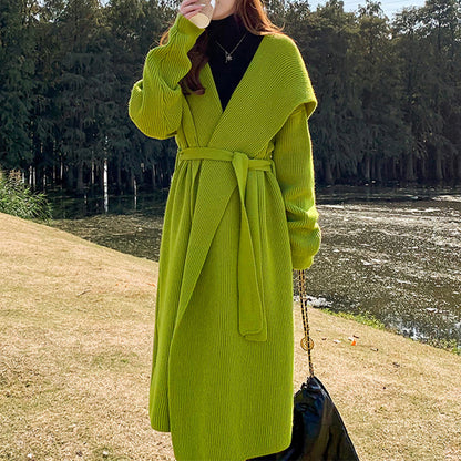 Manteau pull en laine d’alpaga vert épaissi lâche cardigan tricoté tricots vêtements faits à la main tricot à la main, vêtements pour femmes