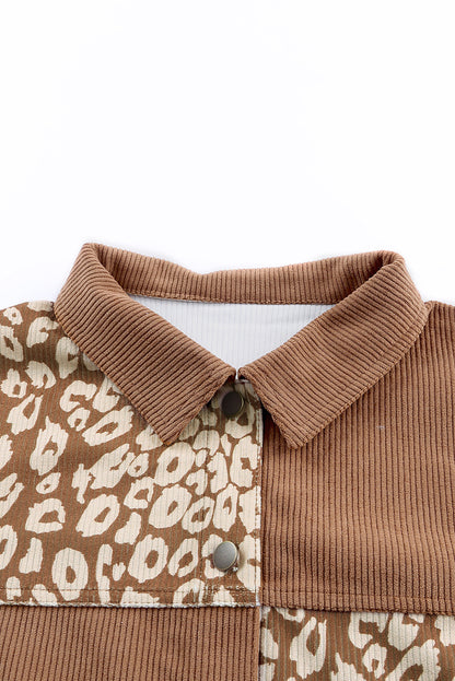 Brown Leopard Print Corduroy Long Sleeve Jacket