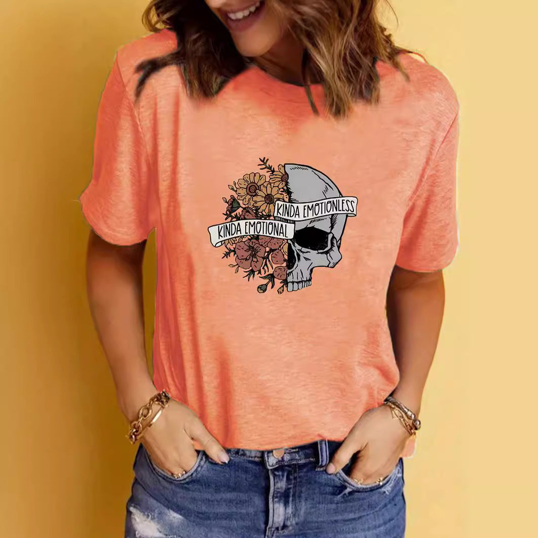 T-shirt d'été à manches courtes et col ras du cou pour femme avec imprimé graphique