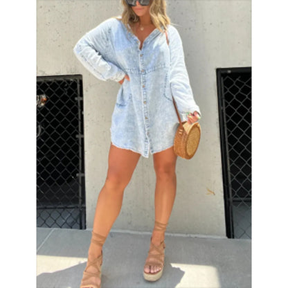 Women's Denim Washed Loose Shirt Dress