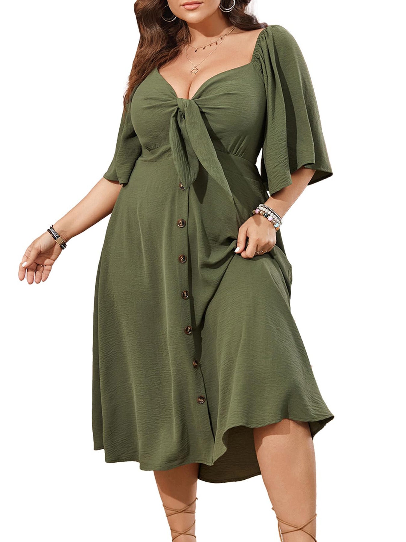 Women's Fashion Bowknot V-neck Short Sleeve Dress