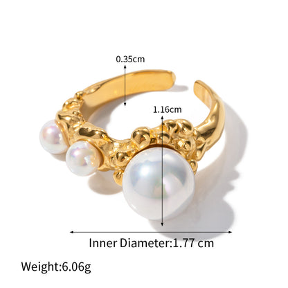 18K Gold Exquisite Noble Inlaid Pearl Open Design Ring