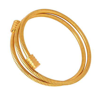 18K gold trendy fashionable threaded double-layer design simple style bracelet