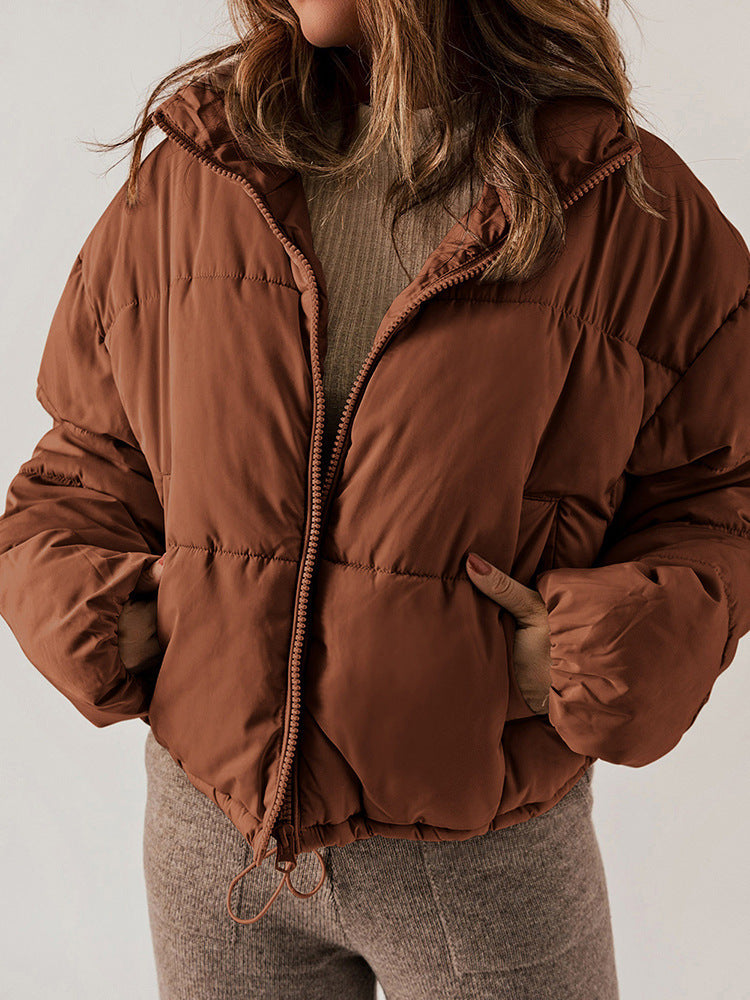 Manteau d'hiver en coton rembourré pour femme, épais, assorti, chaud, décontracté, couleur unie, col montant