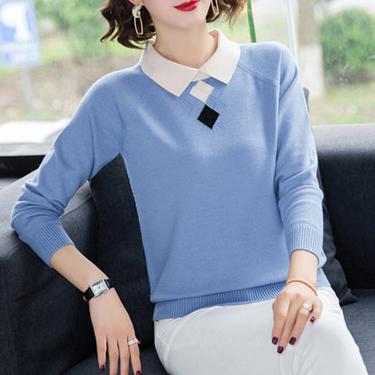 Autumn Winter Assorted Colors Lapel Knitwear Women