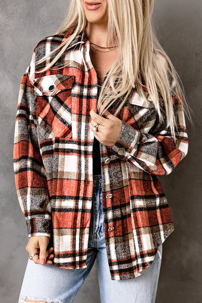 Orange Chest Pockets Flannel Plaid Shacket