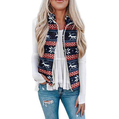 Women's Christmas Top Plush Printed Vest