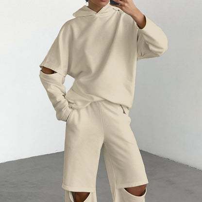 Sweat-shirt à capuche et pantalon taille haute pour femmes, ensemble deux pièces à la mode