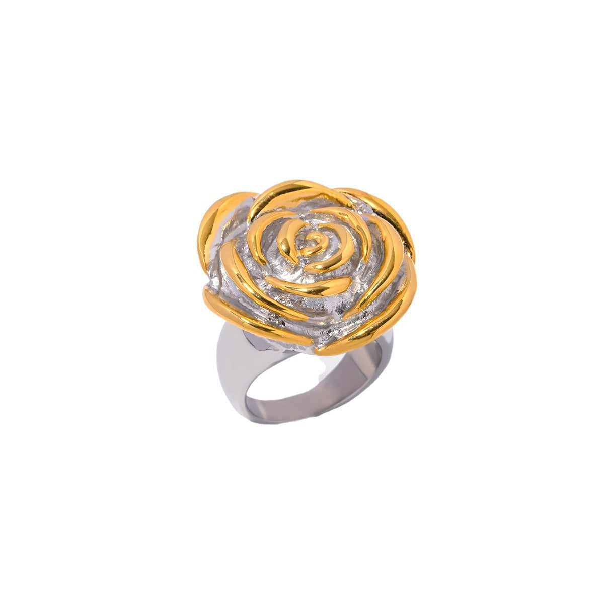 18k gold exquisite and noble flower with gold and silver color matching design ring