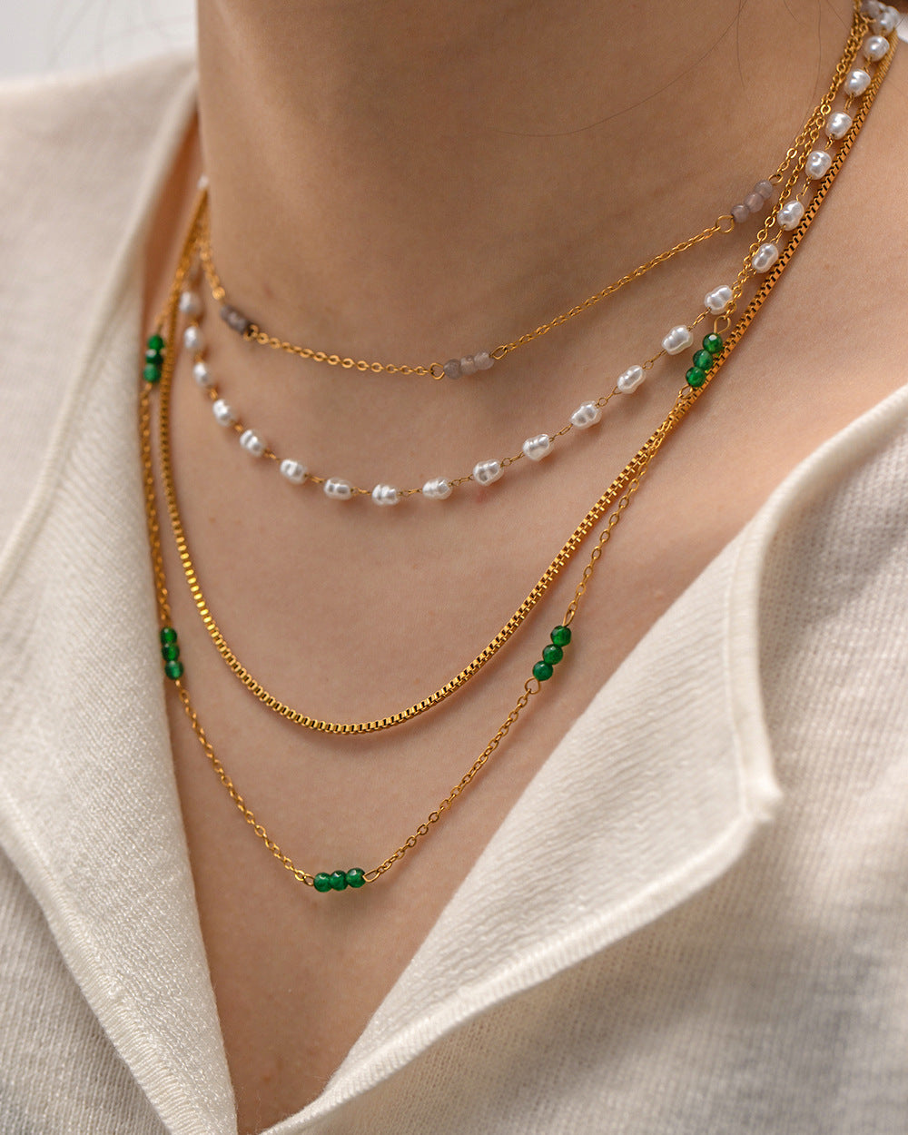 Or 18 carats Mode Einfache Süßwasserperlen Vielseitige Halskette