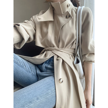 Windbreaker Women's Autumn New Style Single-breasted Temperament Waist Mid-length Coat Jacket