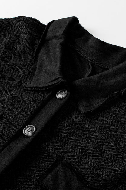 Haut patchy boutonné noir à col polo avec poches