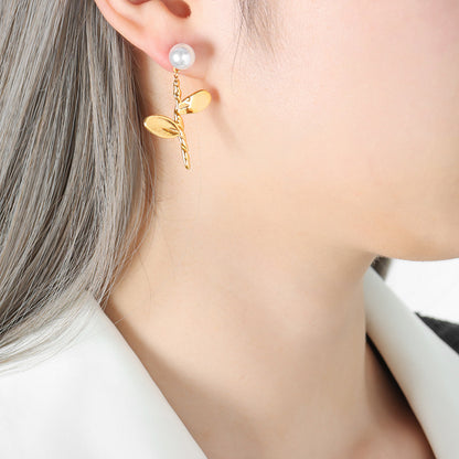 Boucles d'oreilles luxueuses en or 18 carats, fleurs et feuilles délicates à la mode avec perles, Design