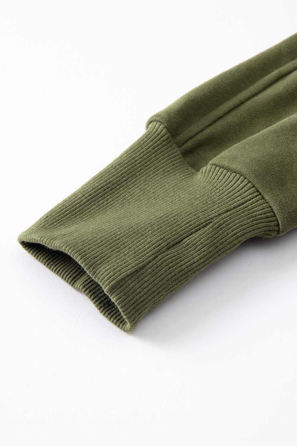 Green Zip Up Stand Collar Ribbed Thumbhole Sleeve Sweatshirt