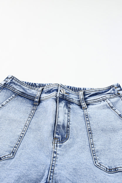 Sky Blue High Waist Wide Leg Cargo Jeans