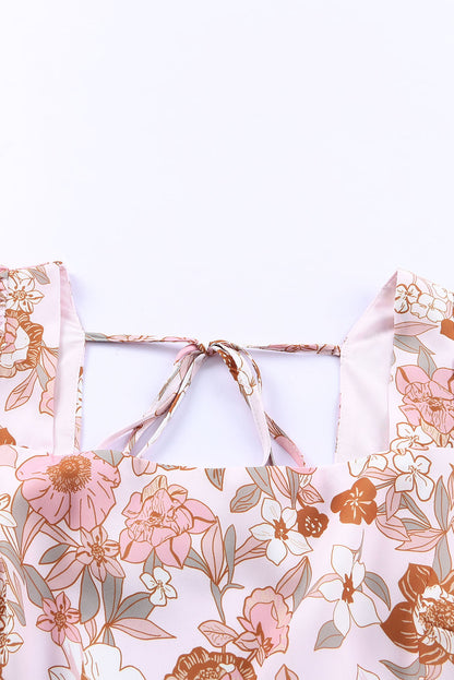 Mini-robe à imprimé floral et nœud papillon dos nu à col carré blanc