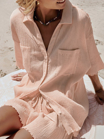 Women's Fashion Ruffles Crepe Shirt And Shorts Suit