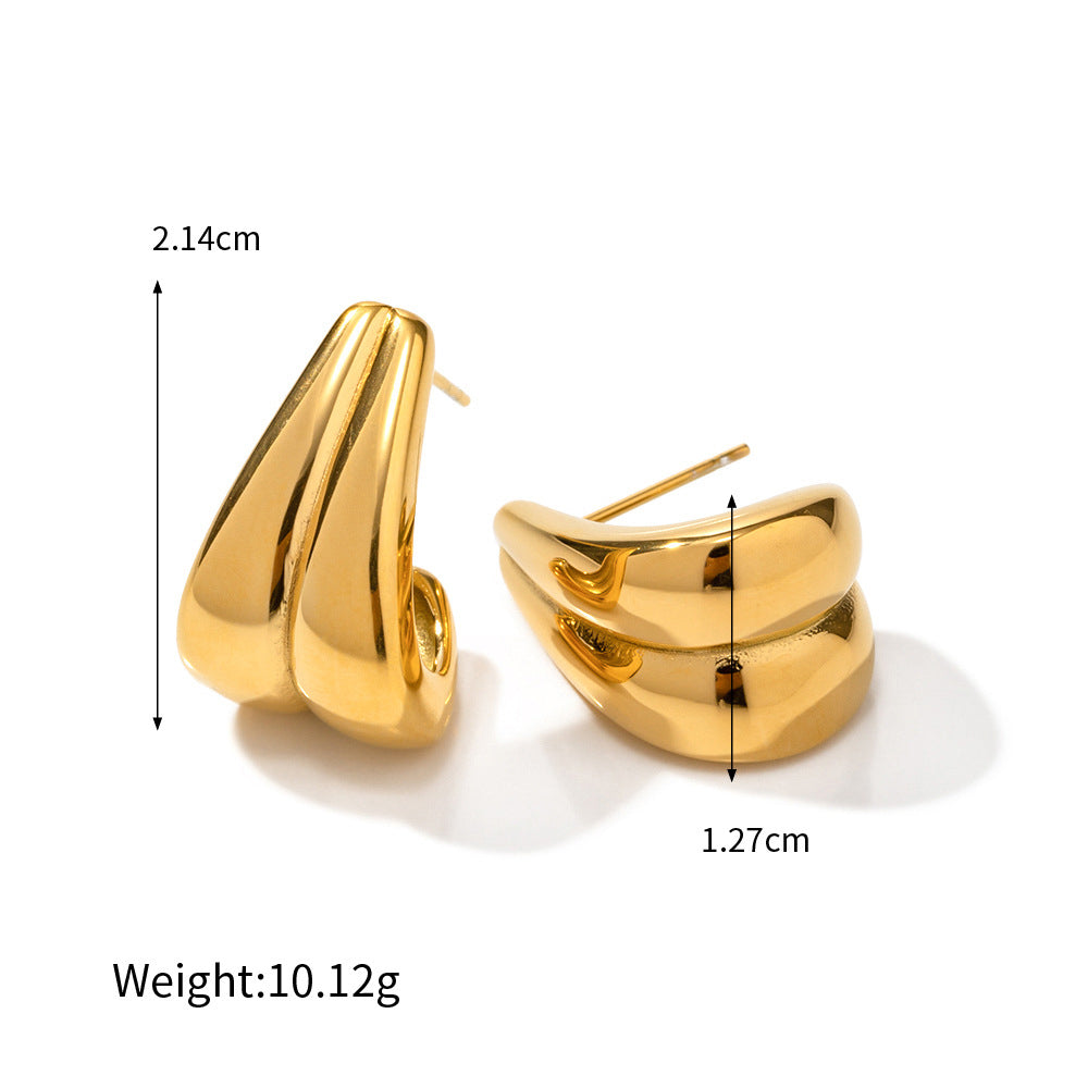 18k Gold Noble Fashion C Shape Double Line Design Earrings