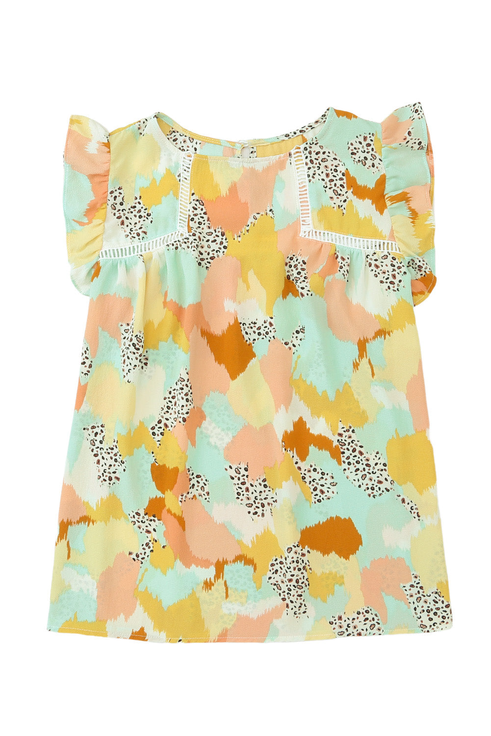 Yellow Abstract Printed Flutter Sleeveless Shirt