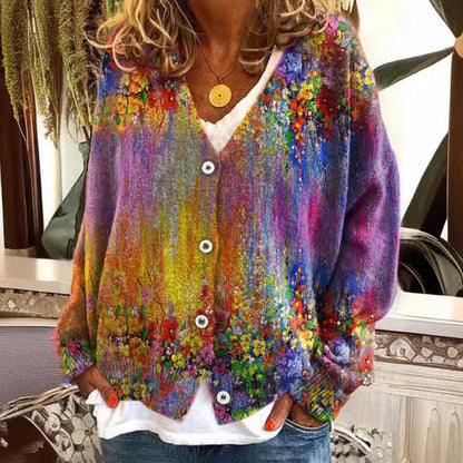 Abstract Printing Casual Cloak Coat Cardigan Sweater