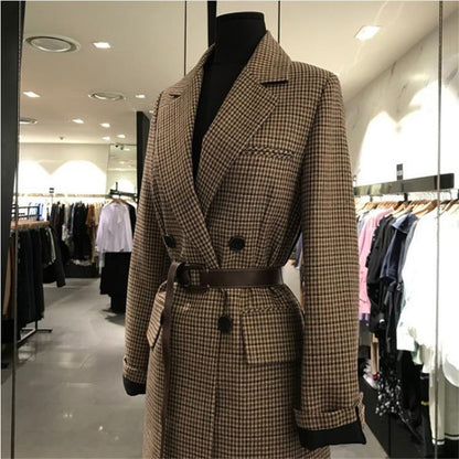 Manteau coréen en laine à carreaux