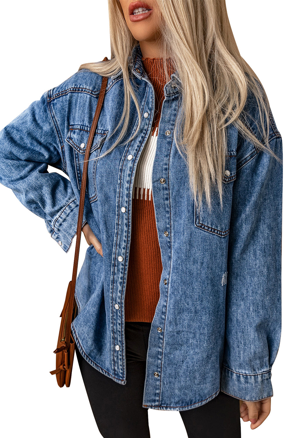 Chest Pockets Long Sleeve Denim Shirt Jacket