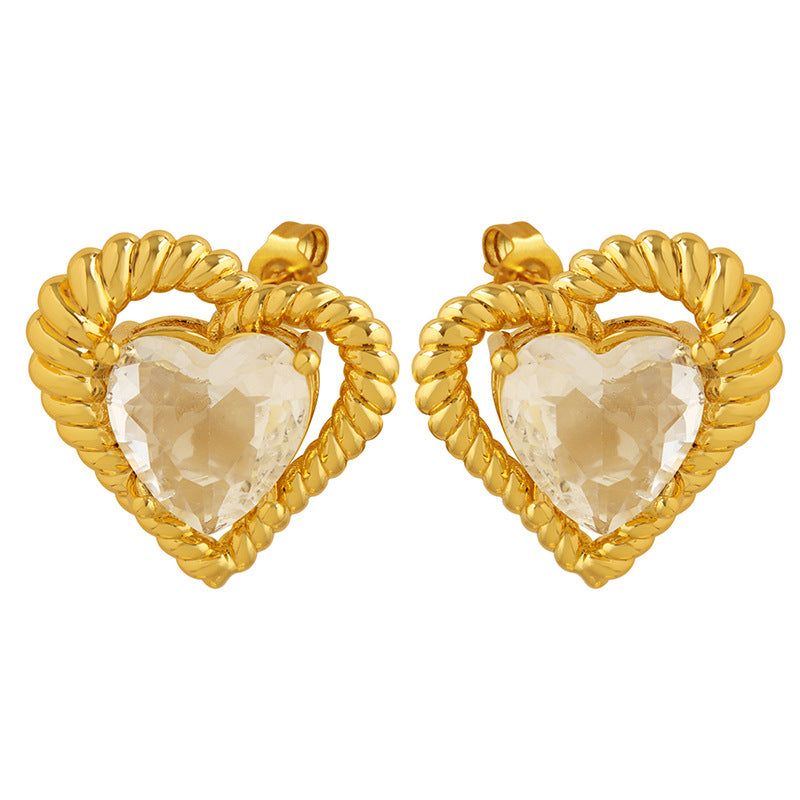 18K Gold Exquisite Dazzling Heart-shaped Inlaid Zircon Design Versatile Earrings