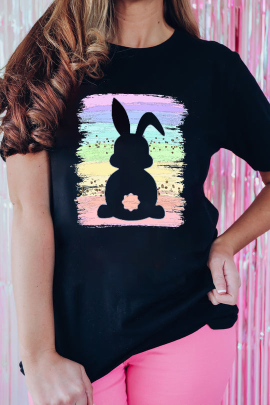 T-shirt graphique noir lapin Splash arc-en-ciel de Pâques