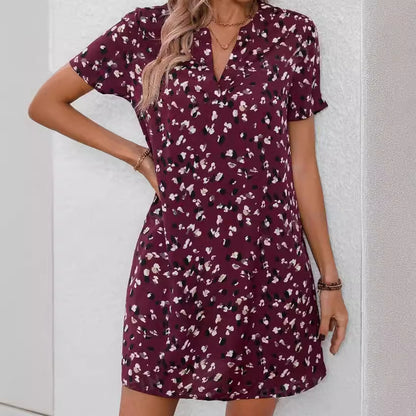 Robe chemise mi-longue imprimée à manches courtes pour femme