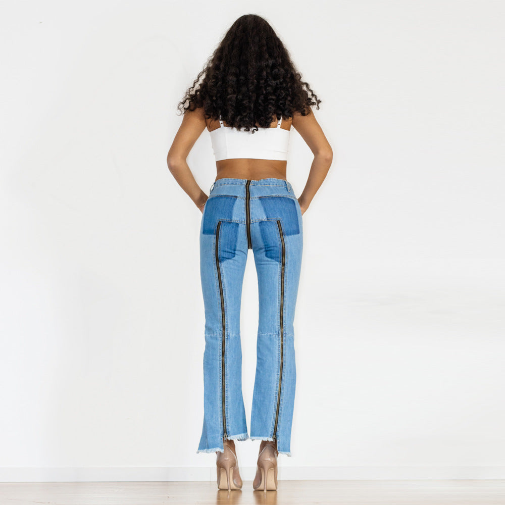 Jean skinny irrégulier bleu clair à fermeture éclair