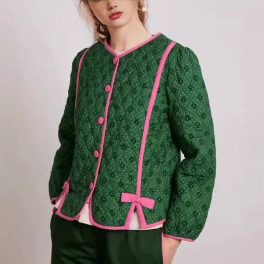 Veste en coton à petits motifs floraux et patchs de couleur contrastée