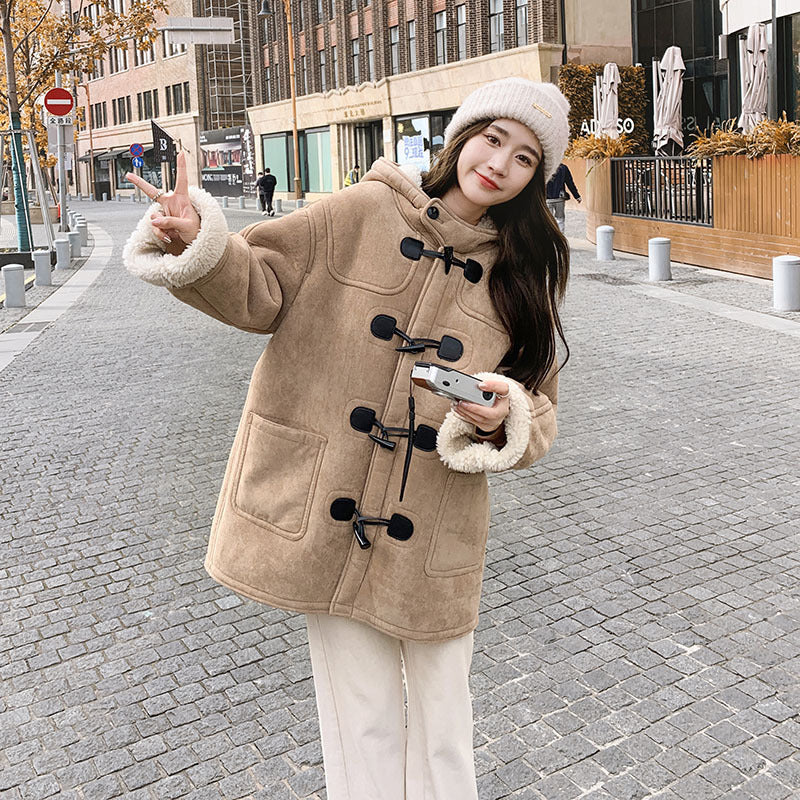 Winter Hooded Thickened Warm Berber Fleece Women's Baggy Coat