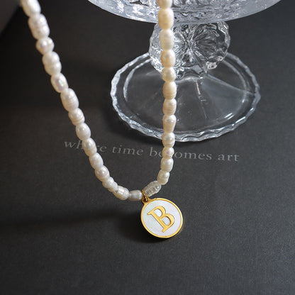 18K gold exquisite and noble pearl chain with round inlaid gemstones and 26 English letters design necklace