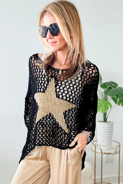 Black Star Hollow Knitted Oversized Summer Tee