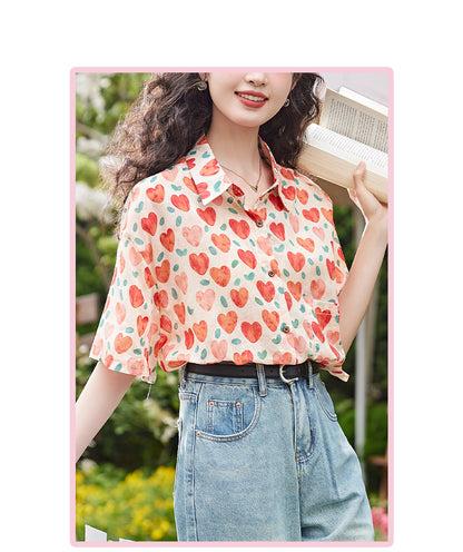 Women's Hong Kong Style Retro Heart Printing Shirt