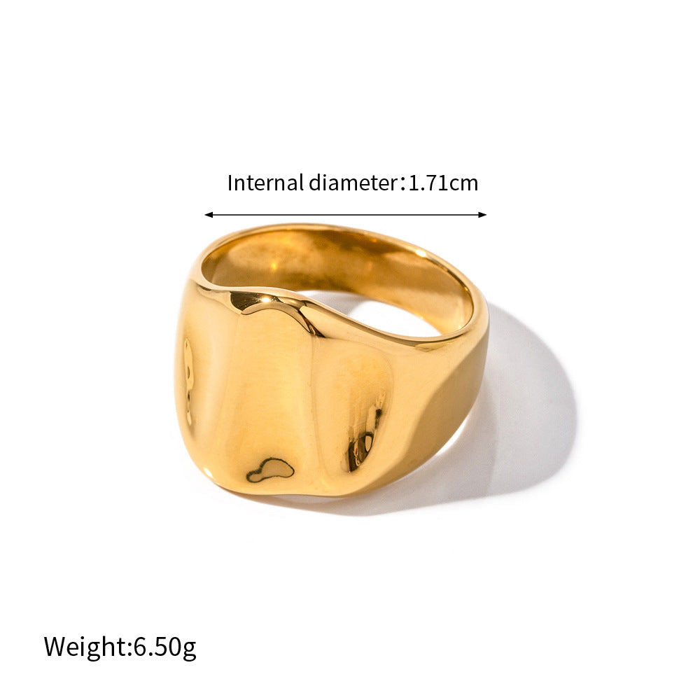 18K gold trendy simple wide hammer pattern design ring