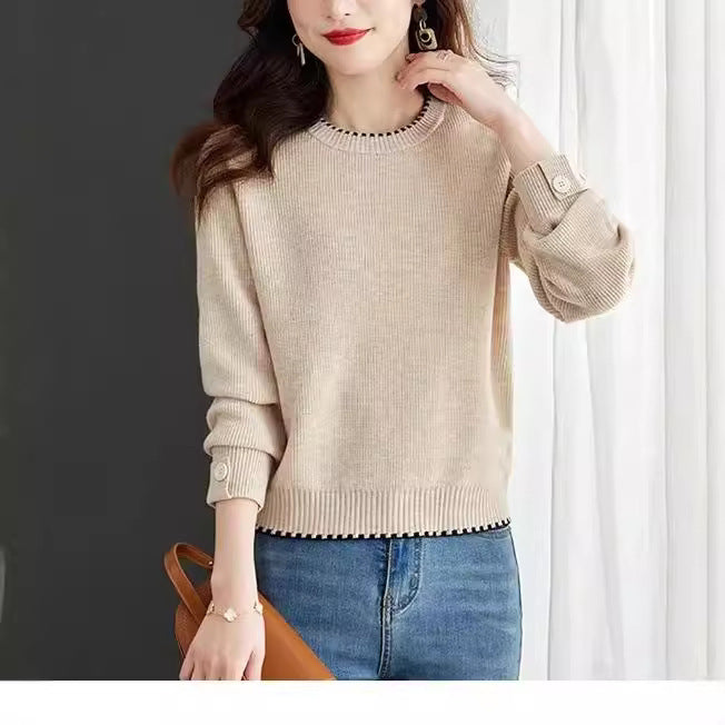 Pull col rond simple en tricot pour femme