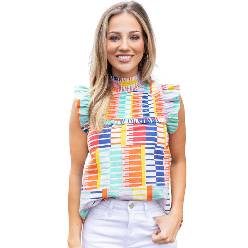 Women's Colorful Striped Printed Chiffon Shirt