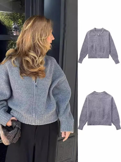 Women's Zipper Knitted Jacket Sweater Coat