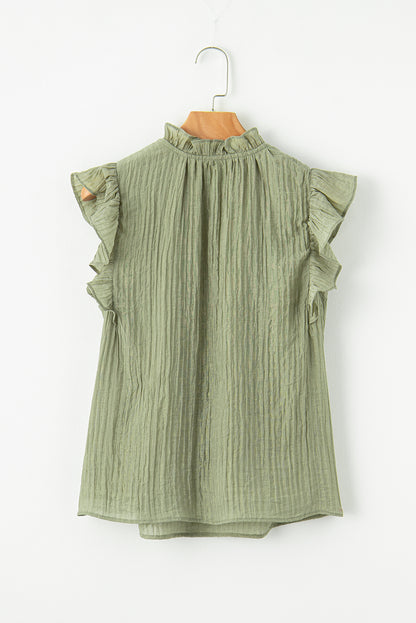 Strukturierte Bluse mit V-Ausschnitt und flatternden Ärmeln in Meadow Mist Green