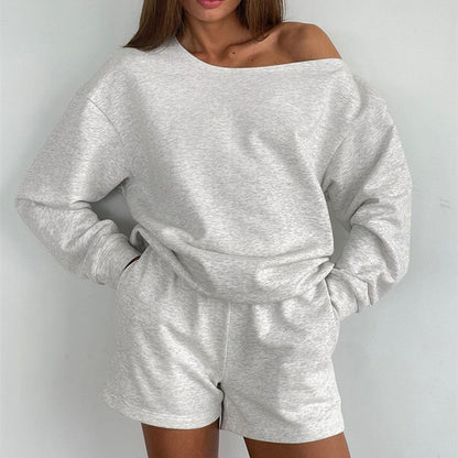 Zweiteiliges Set aus modischem, lässigem Langarmshirt und Shorts für Damen