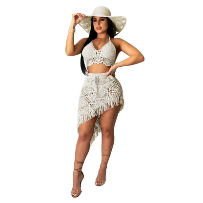 Women's Crochet Tassel Casual Suit