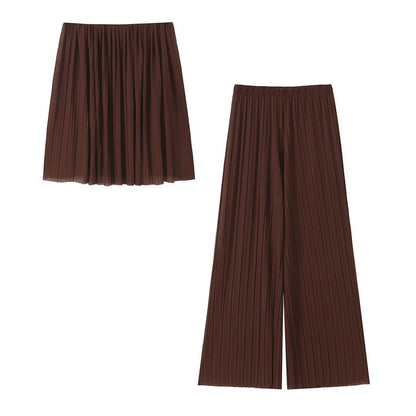 Women's Summer Fashion Pleated Silk Net Tube Top Trousers Suit