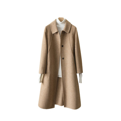 Manteau ample en laine mi-long pour femmes en cachemire double face