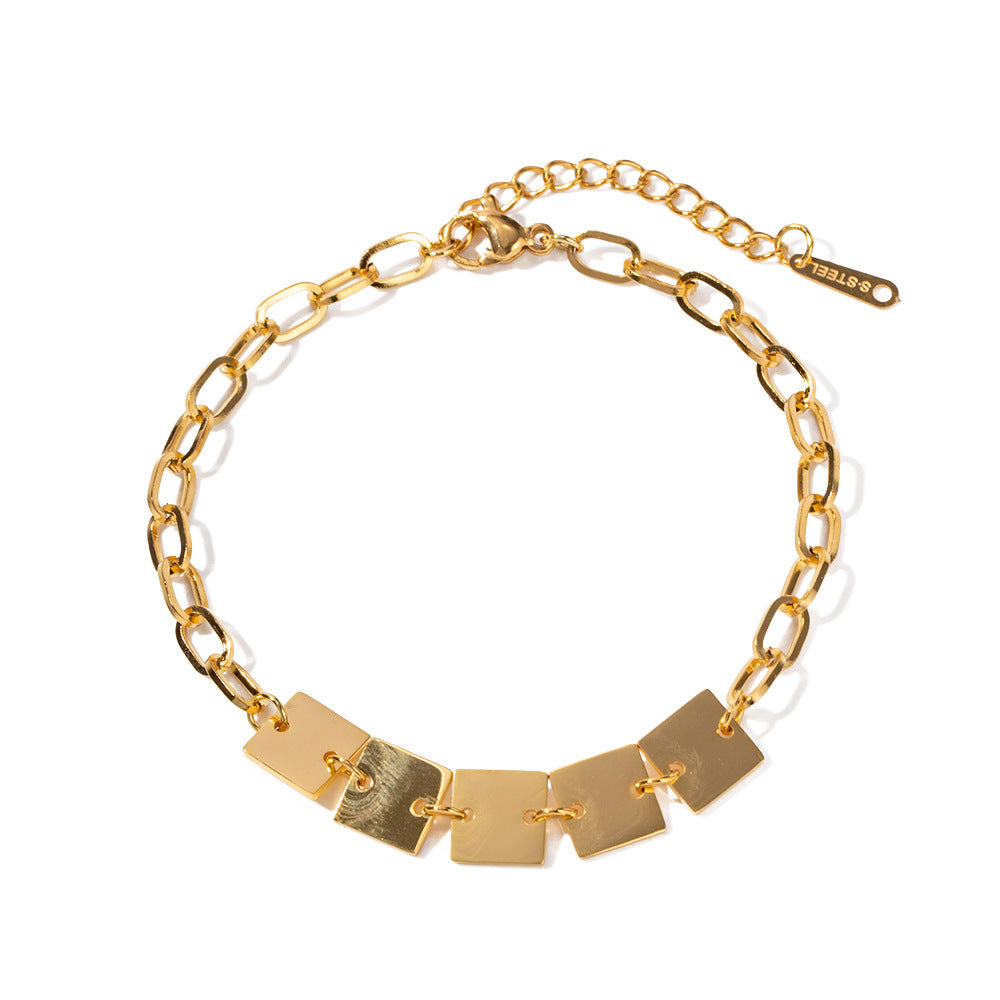 18k Gold Exquisite Simple Chain with Square Design Versatile Bracelet