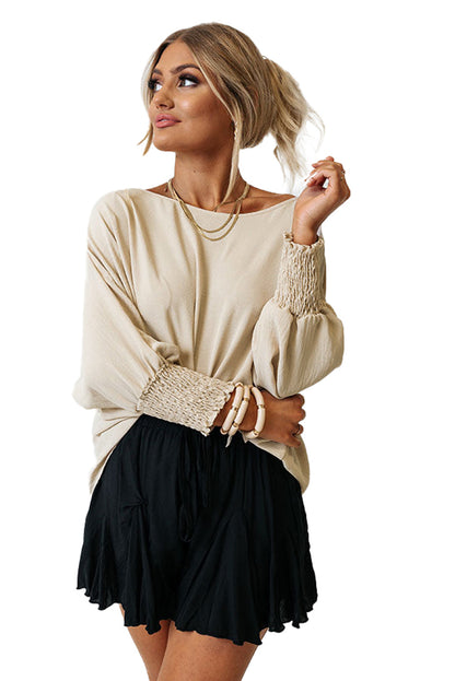 White Smocked Wrist Shift Top